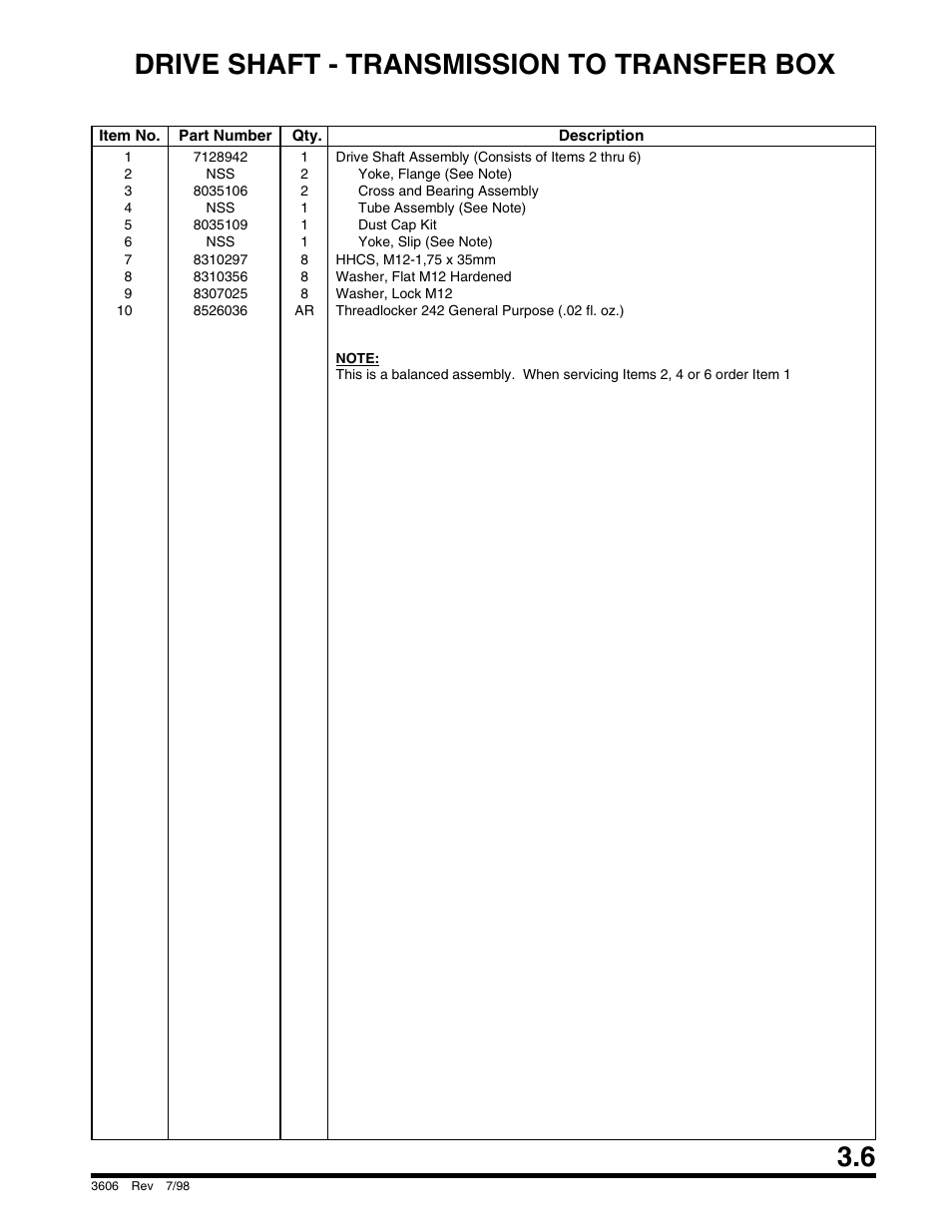 Drive shaft - transmission to transfer box | SkyTrak 3606 Parts Manual User Manual | Page 55 / 238