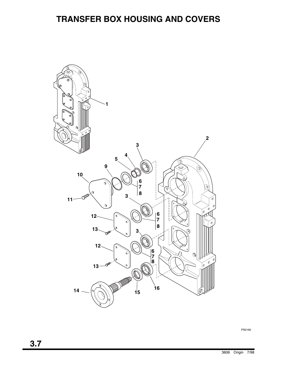 Transfer box housing and covers, Skylight windshield wiper, Cummins) | 7 transfer box housing and covers | SkyTrak 3606 Parts Manual User Manual | Page 56 / 238