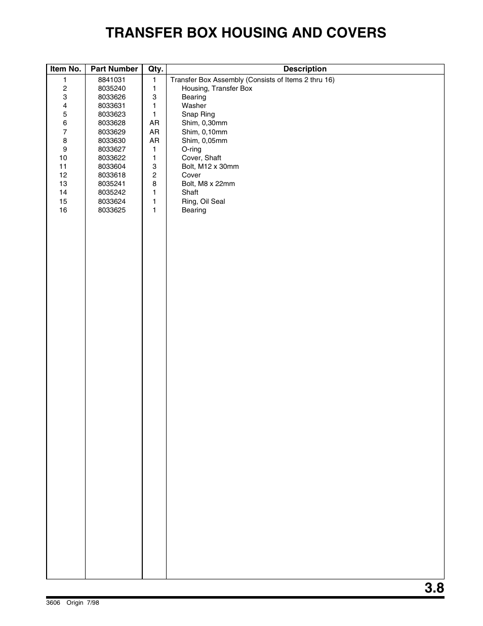 Transfer box housing and covers | SkyTrak 3606 Parts Manual User Manual | Page 57 / 238