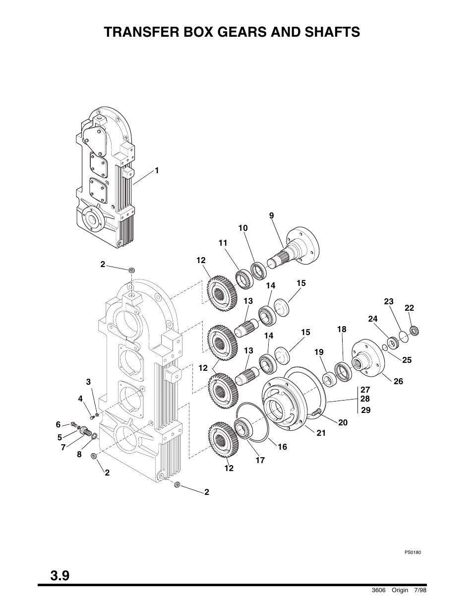 Transfer box gears and shafts, Optional), Exhaust system | 9 transfer box gears and shafts | SkyTrak 3606 Parts Manual User Manual | Page 58 / 238