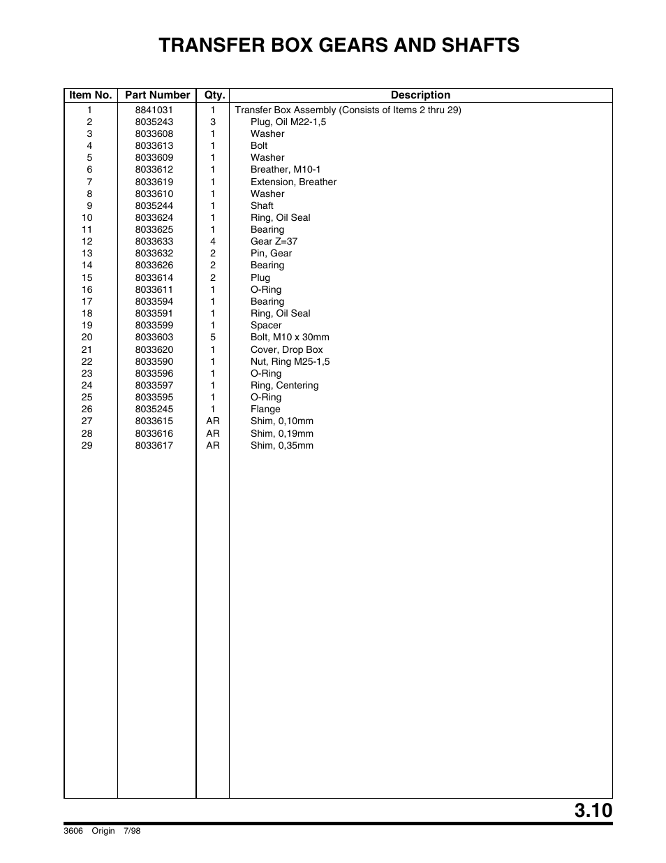 Transfer box gears and shafts | SkyTrak 3606 Parts Manual User Manual | Page 59 / 238