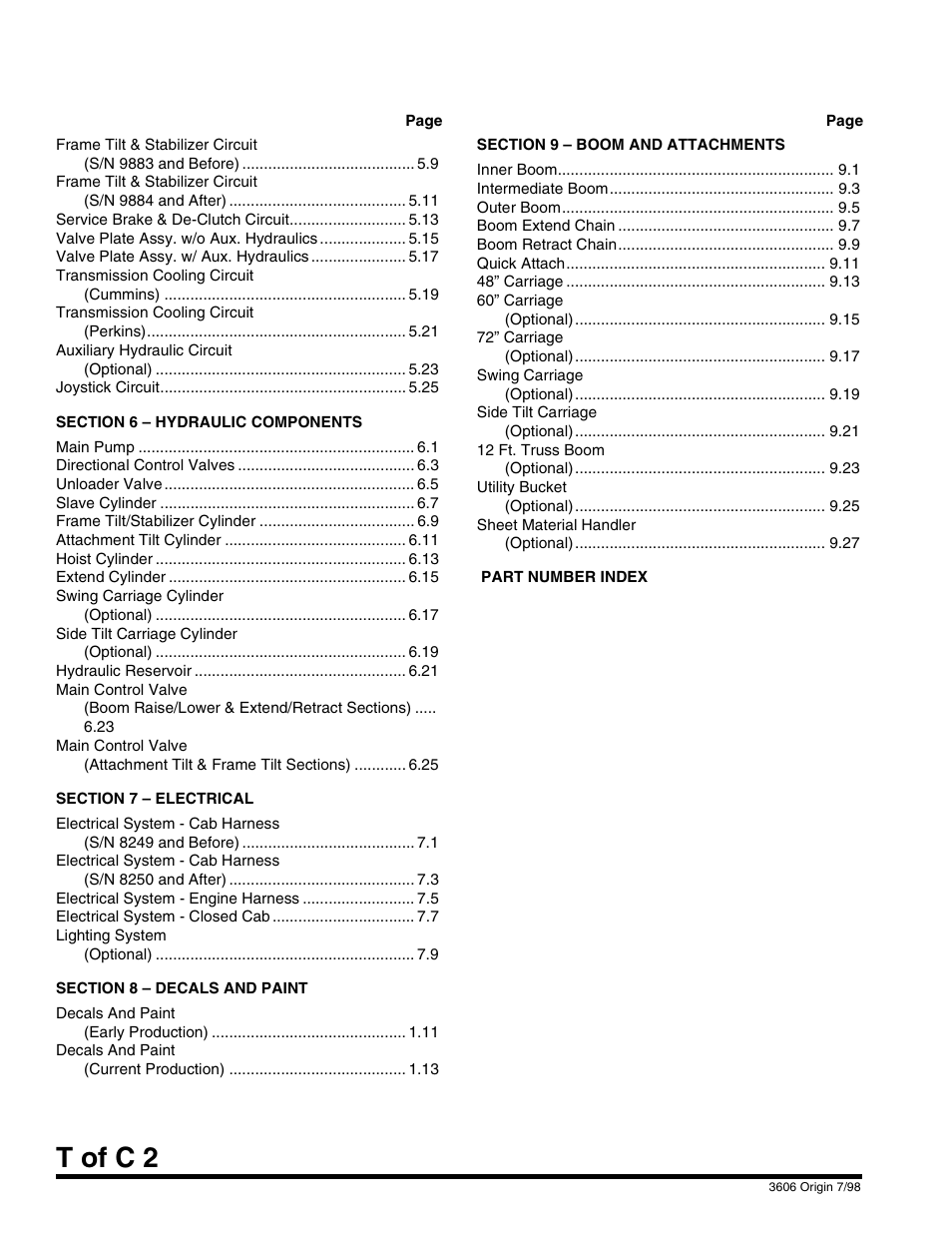 T of c 2 | SkyTrak 3606 Parts Manual User Manual | Page 6 / 238