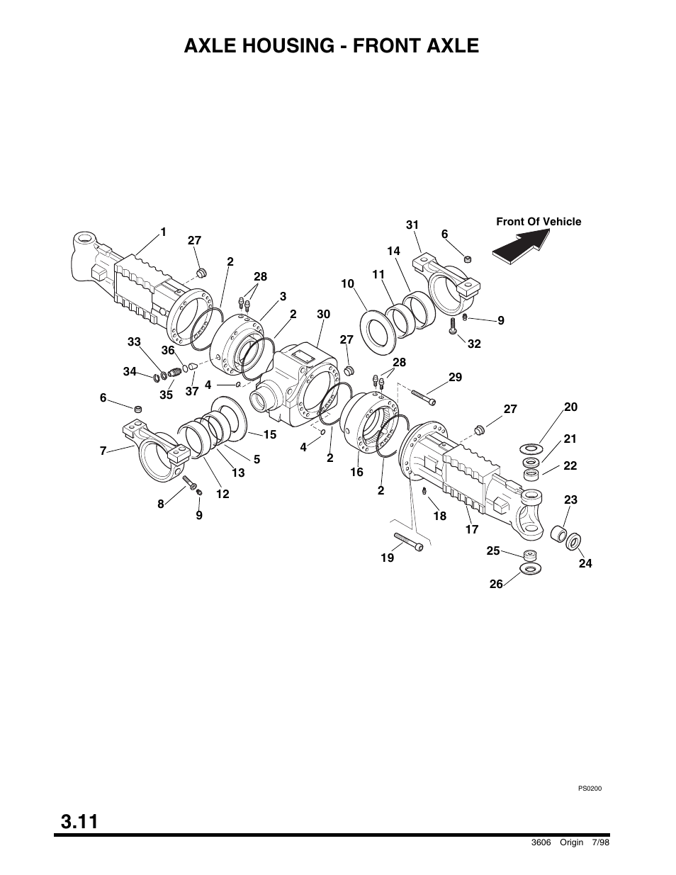 Axle housing - front axle, 11 axle housing - front axle | SkyTrak 3606 Parts Manual User Manual | Page 60 / 238