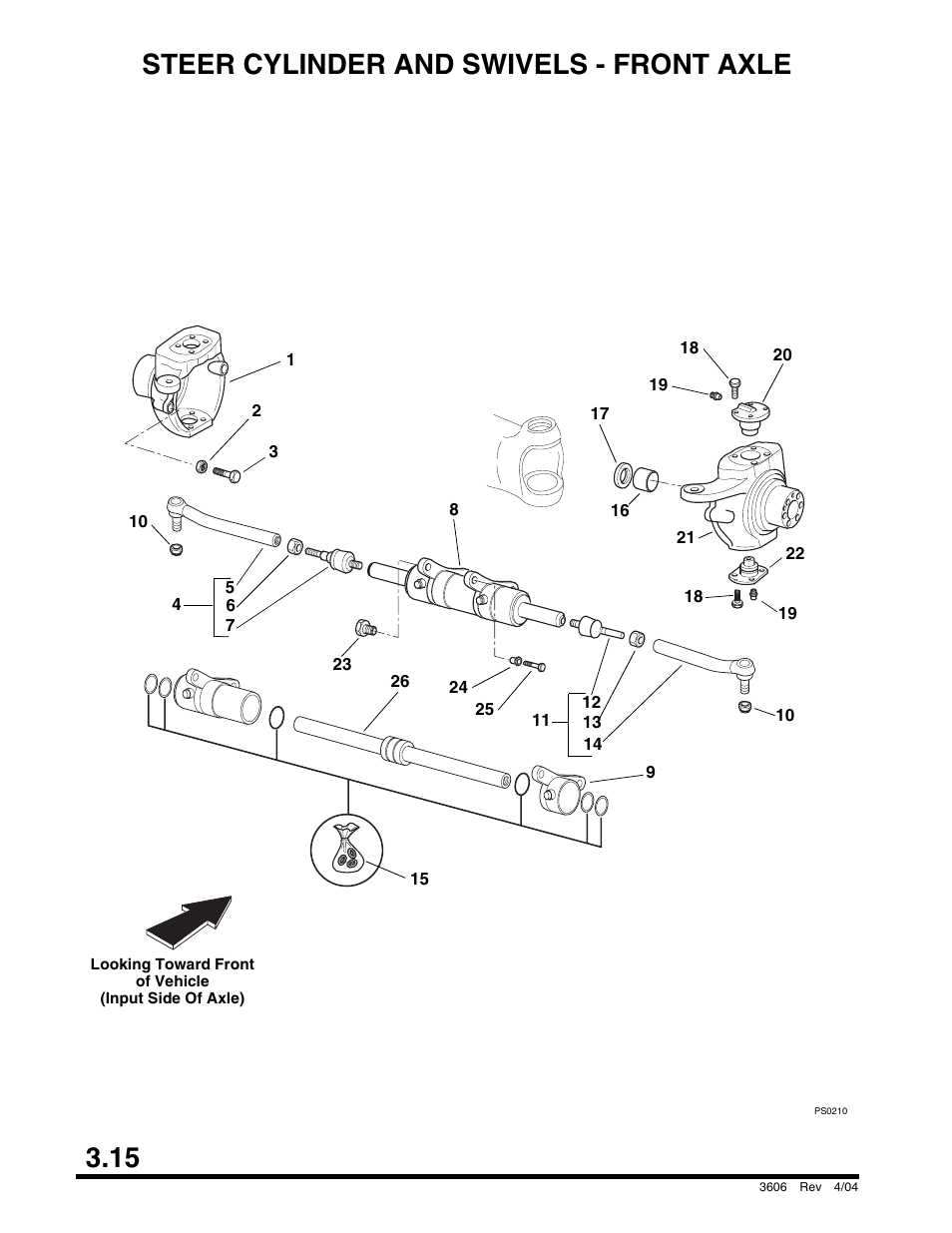 Steer cylinder and swivels - front axle, 15 steer cylinder and swivels - front axle | SkyTrak 3606 Parts Manual User Manual | Page 64 / 238