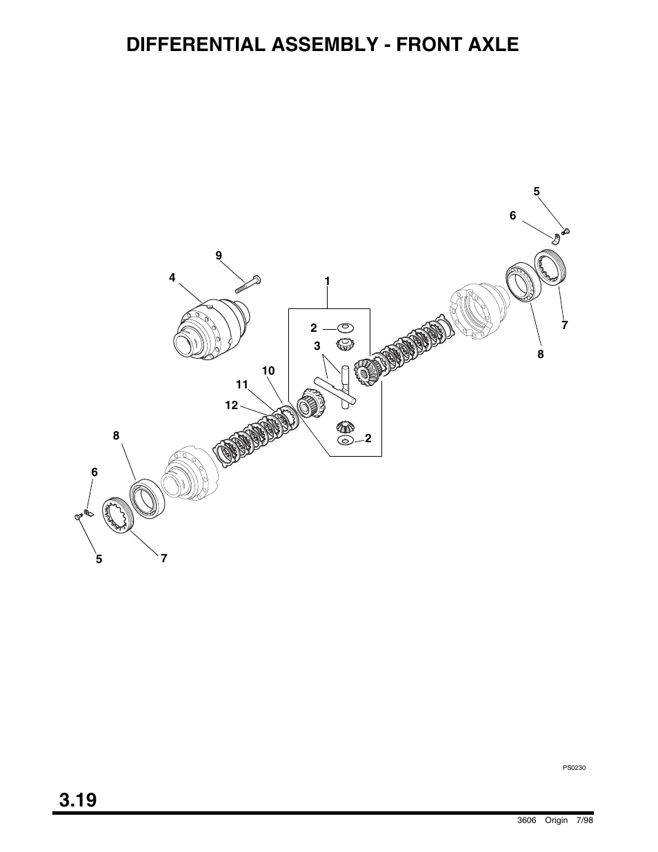 Differential assembly - front axle, Perkins natural & turbo), 19 differential assembly - front axle | SkyTrak 3606 Parts Manual User Manual | Page 68 / 238