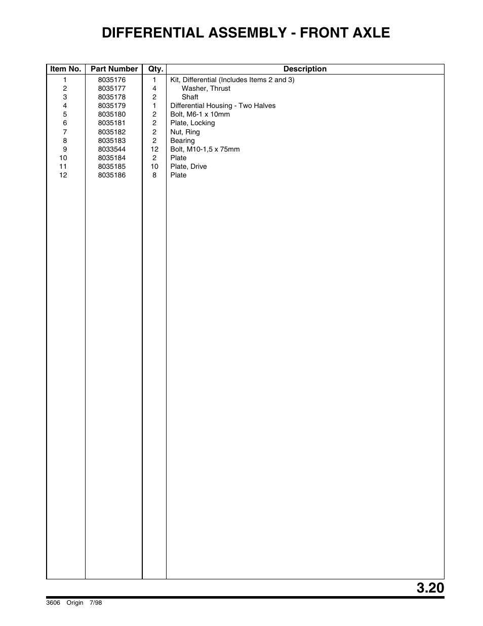 Differential assembly - front axle | SkyTrak 3606 Parts Manual User Manual | Page 69 / 238
