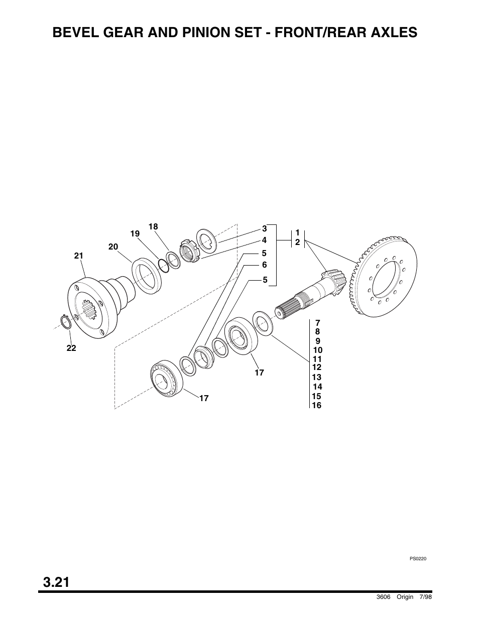 Bevel gear and pinion set - front/rear axles, 21 bevel gear and pinion set - front/rear axles | SkyTrak 3606 Parts Manual User Manual | Page 70 / 238