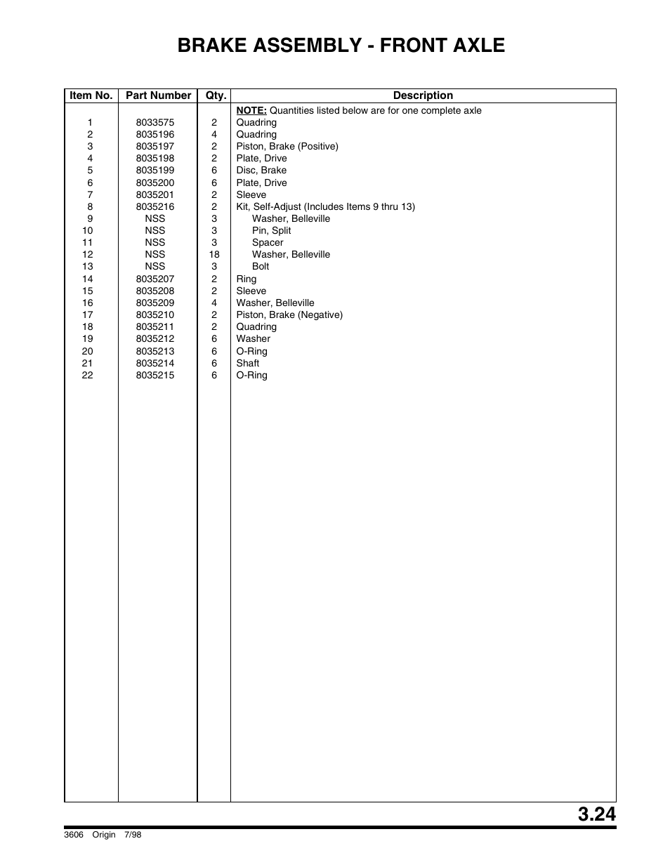 Brake assembly - front axle | SkyTrak 3606 Parts Manual User Manual | Page 73 / 238