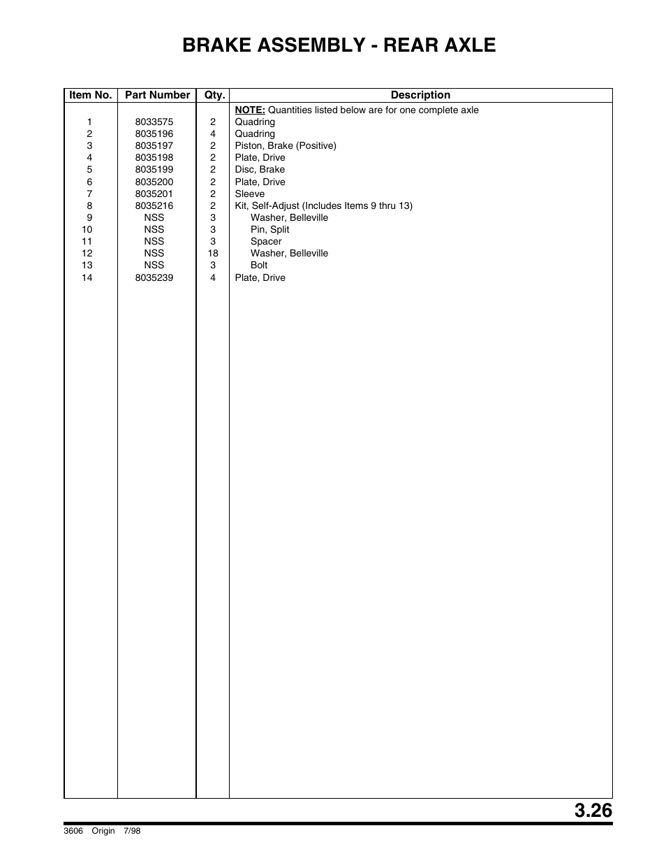 Brake assembly - rear axle | SkyTrak 3606 Parts Manual User Manual | Page 75 / 238