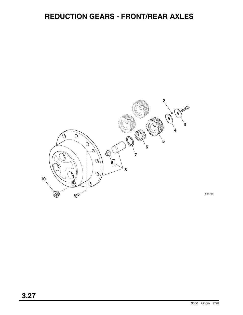 Reduction gears - front/rear axles, 27 reduction gears - front/rear axles | SkyTrak 3606 Parts Manual User Manual | Page 76 / 238