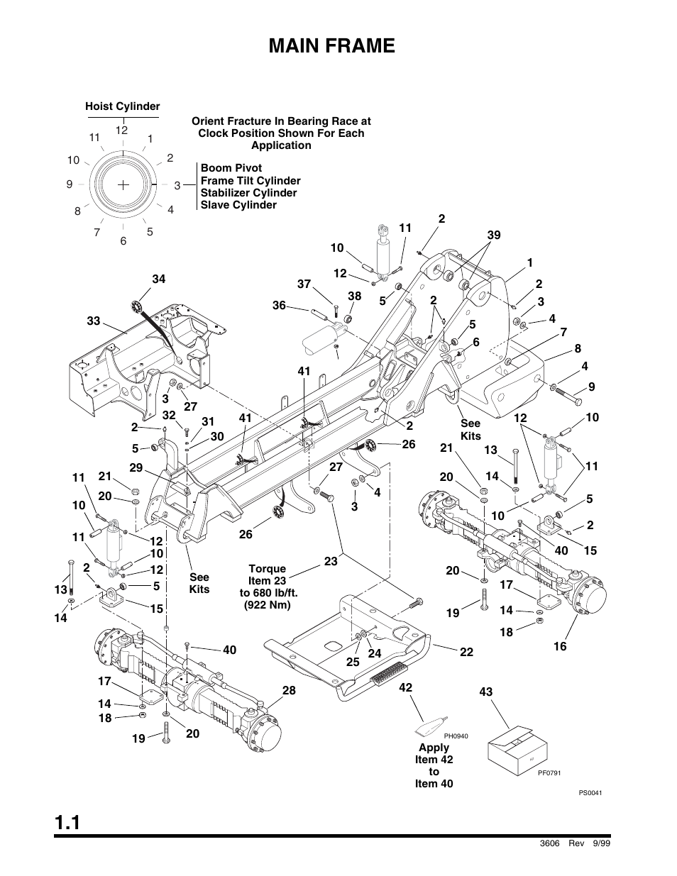 Section 1 main frame and covers, Main frame | SkyTrak 3606 Parts Manual User Manual | Page 8 / 238