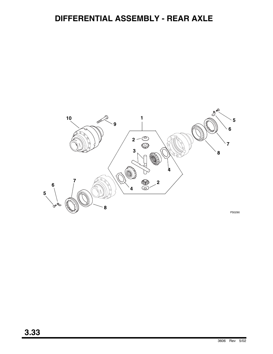 Differential assembly - rear axle, Drive shaft - transfer box to rear axle, Perkins natural & turbo) | 33 differential assembly - rear axle | SkyTrak 3606 Parts Manual User Manual | Page 82 / 238