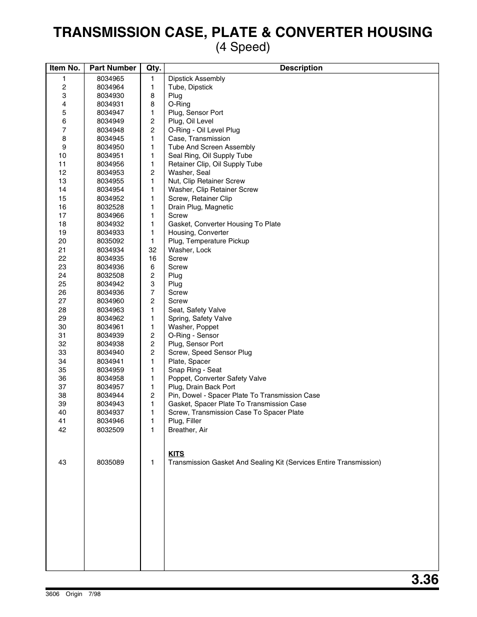 Transmission case, plate & converter housing, 4 speed) | SkyTrak 3606 Parts Manual User Manual | Page 85 / 238