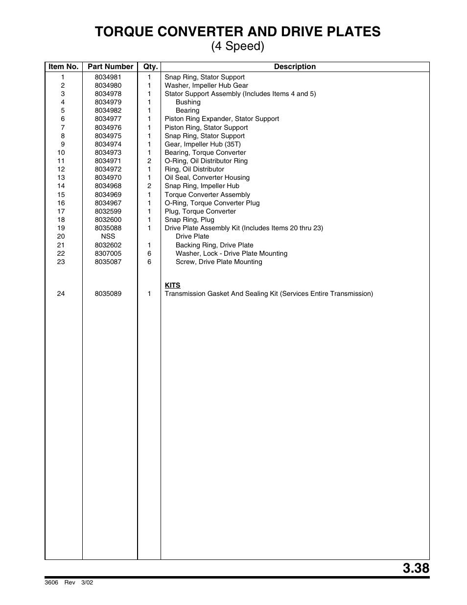Torque converter and drive plates, 4 speed) | SkyTrak 3606 Parts Manual User Manual | Page 87 / 238