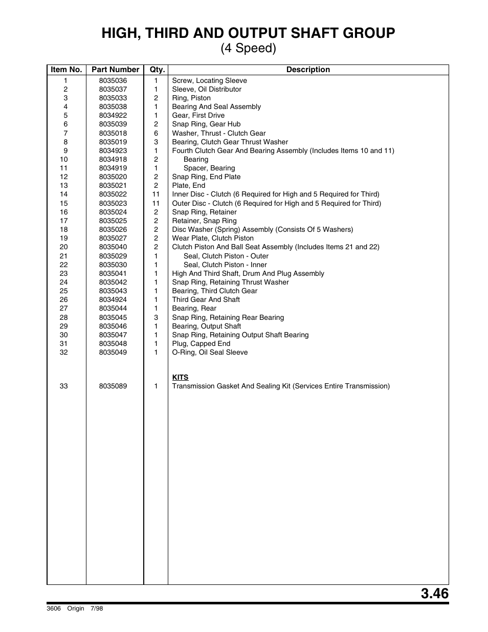 High, third and output shaft group, 4 speed) | SkyTrak 3606 Parts Manual User Manual | Page 95 / 238