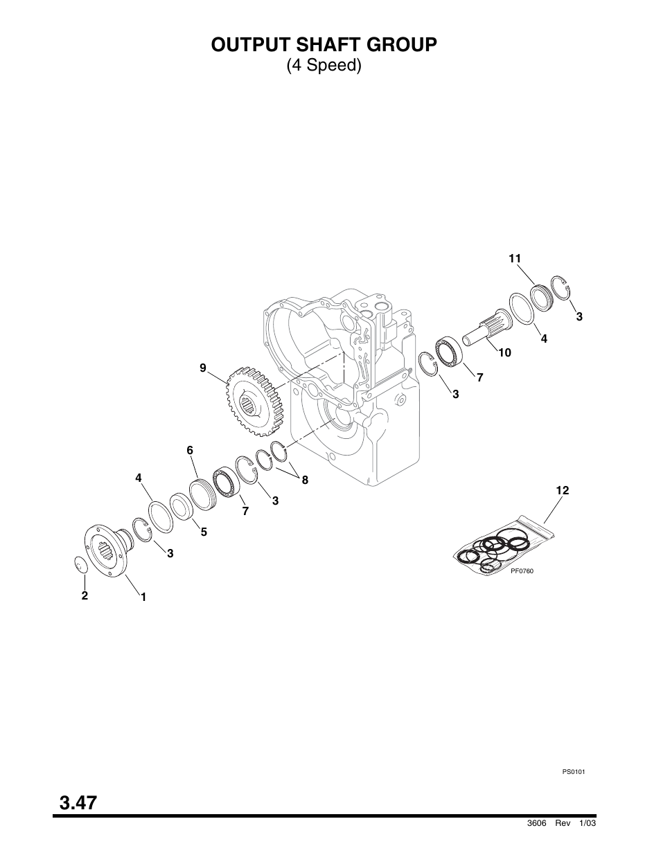 Output shaft group (4 speed), 47 output shaft group, 4 speed) | SkyTrak 3606 Parts Manual User Manual | Page 96 / 238