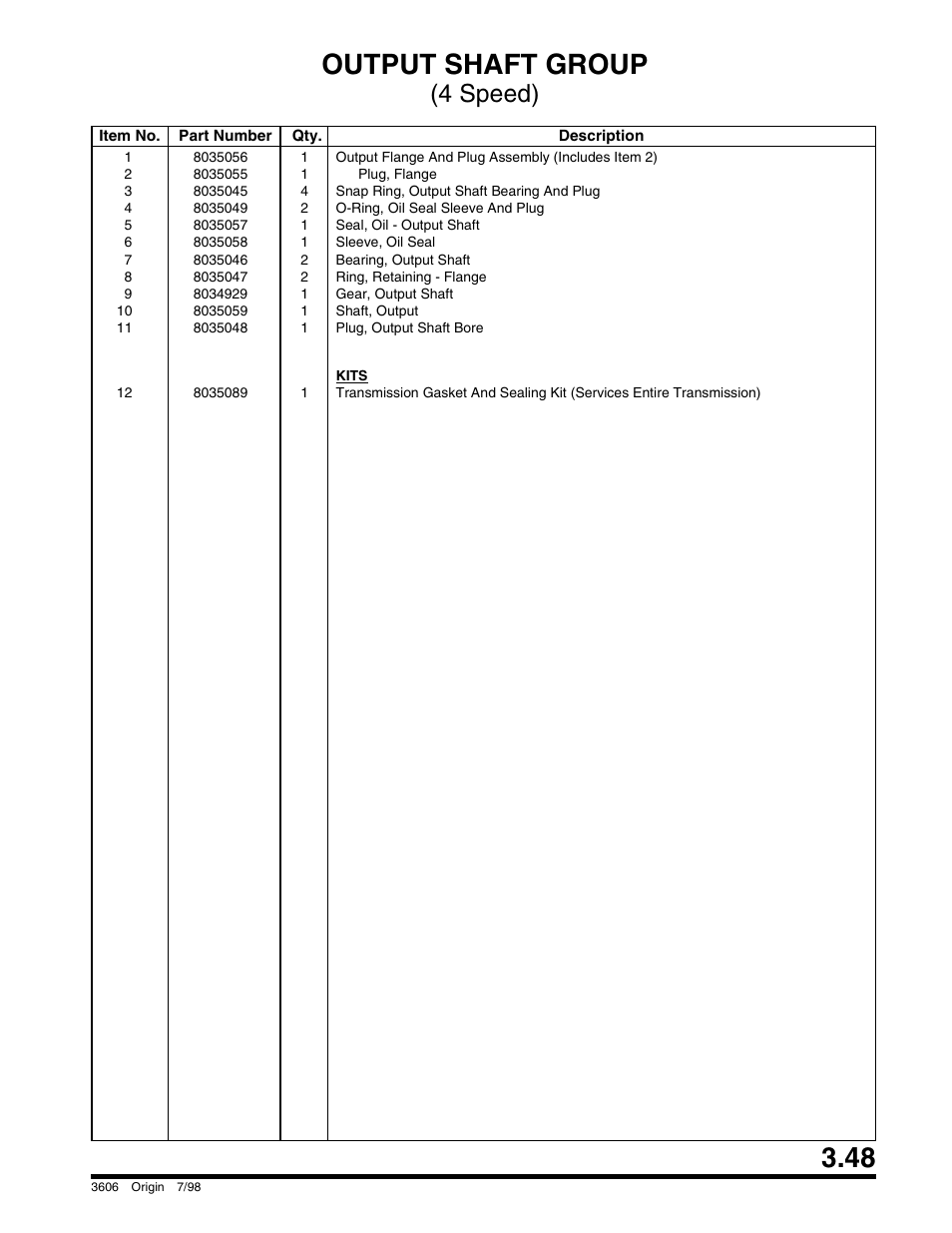 Output shaft group, 4 speed) | SkyTrak 3606 Parts Manual User Manual | Page 97 / 238