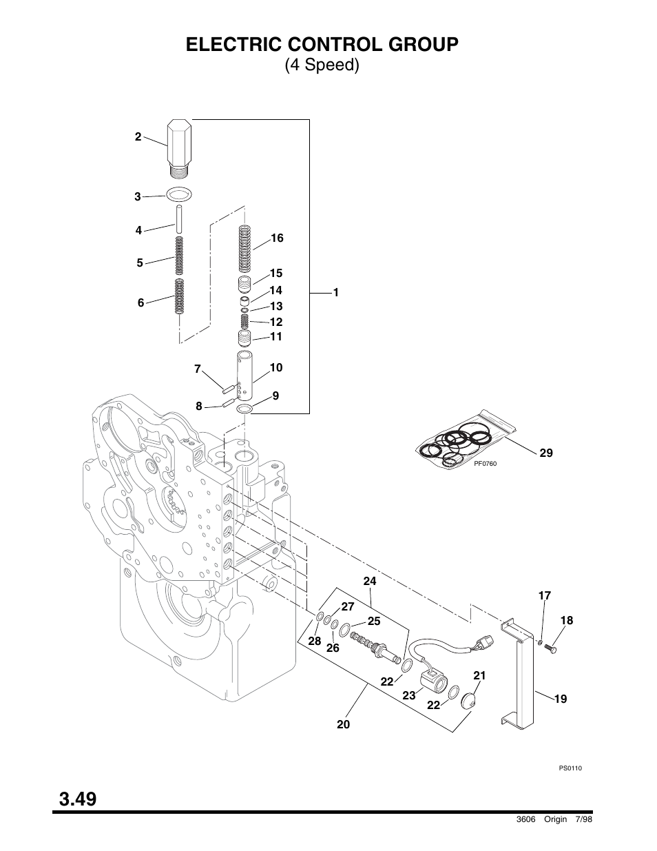 Electric control group (4 speed), Section 5 – hydraulic circuits, 49 electric control group | 4 speed) | SkyTrak 3606 Parts Manual User Manual | Page 98 / 238