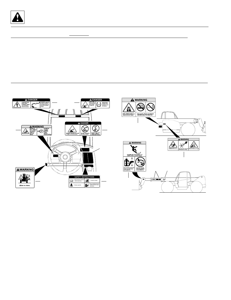 Safety decal list – earlier models | SkyTrak 3606 Service Manual User Manual | Page 12 / 412