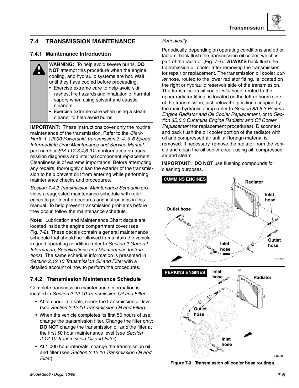 Transmission maintenance, Maintenance introduction, Transmission maintenance schedule | SkyTrak 3606 Service Manual User Manual | Page 139 / 412