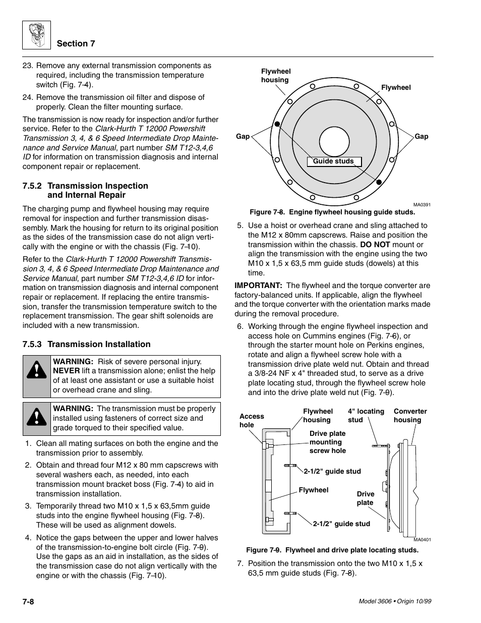 Transmission inspection and internal repair, Transmission installation | SkyTrak 3606 Service Manual User Manual | Page 142 / 412