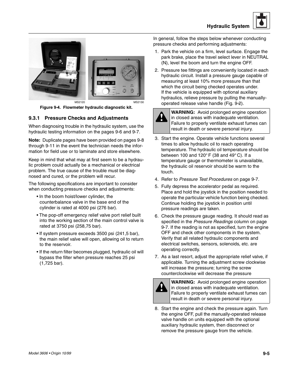Pressure checks and adjustments | SkyTrak 3606 Service Manual User Manual | Page 199 / 412