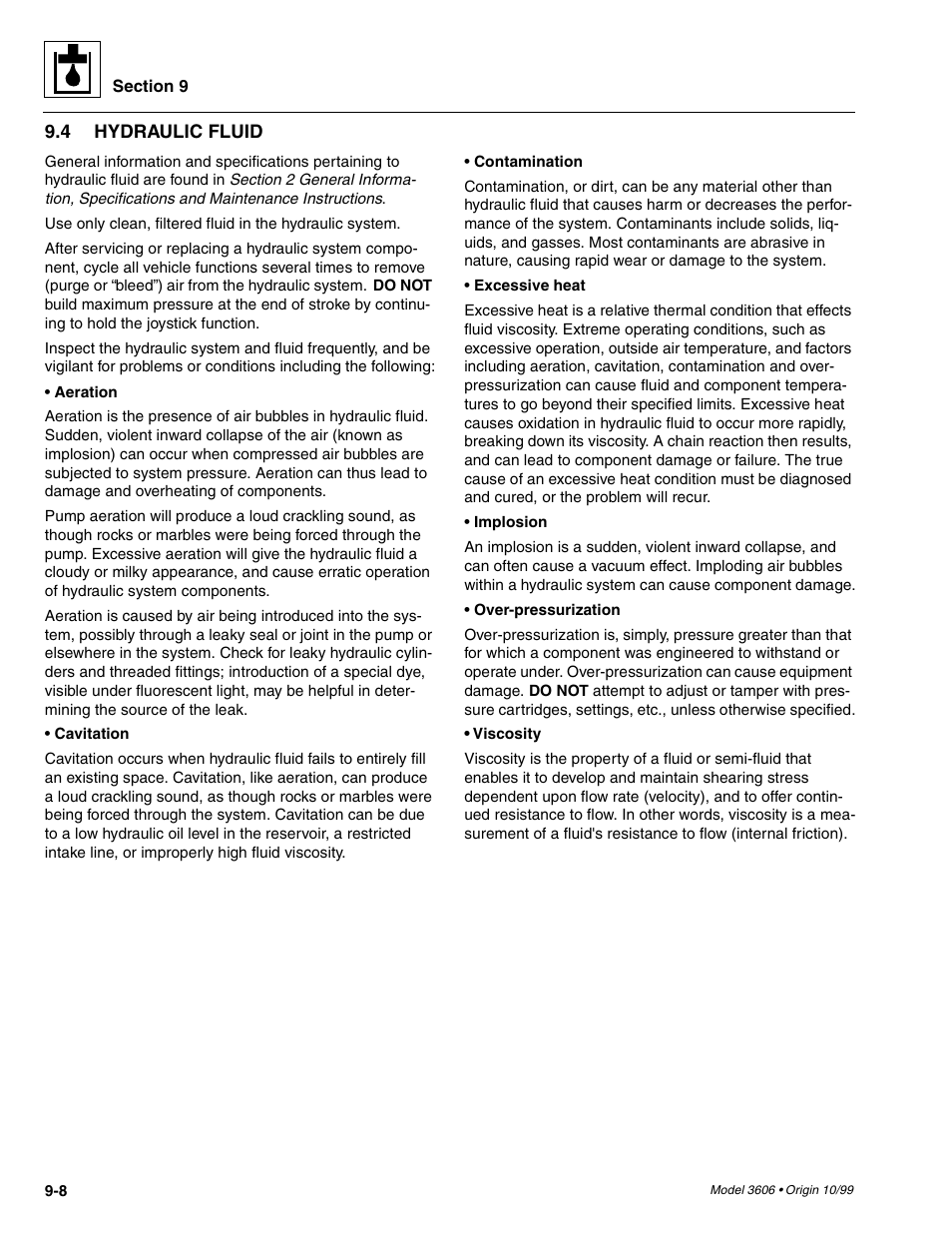 Hydraulic fluid | SkyTrak 3606 Service Manual User Manual | Page 202 / 412