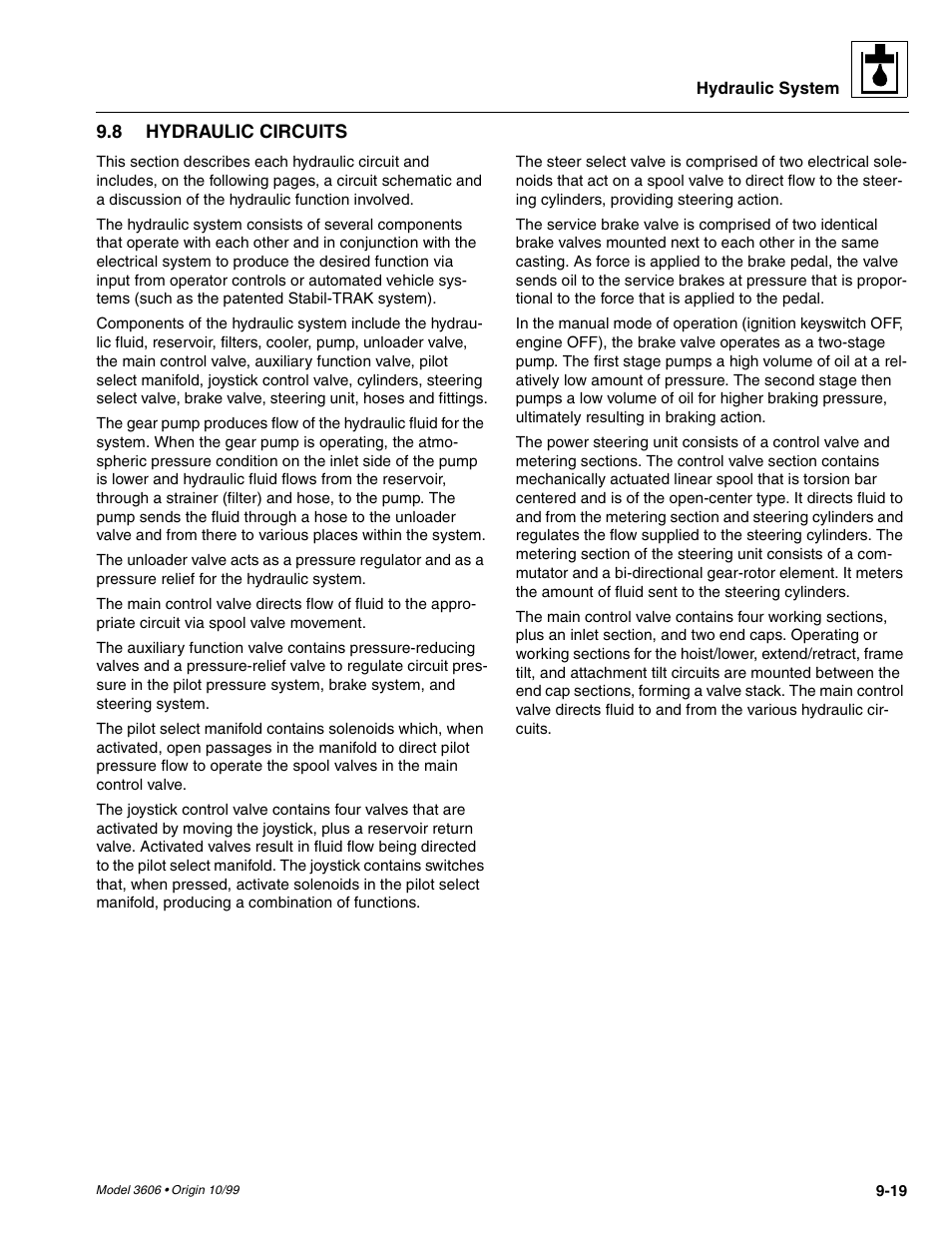 Hydraulic circuits -19 | SkyTrak 3606 Service Manual User Manual | Page 213 / 412