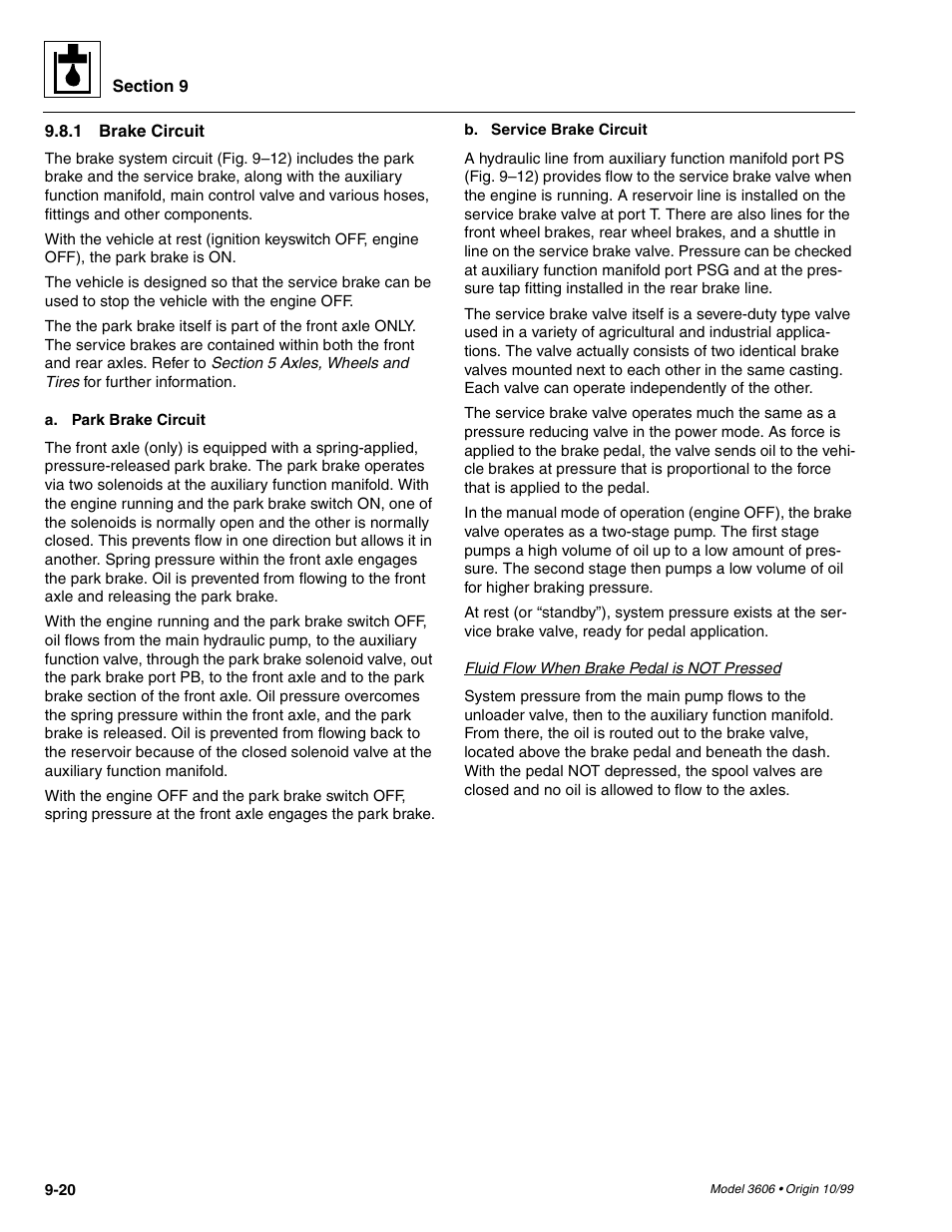 Brake circuit -20 | SkyTrak 3606 Service Manual User Manual | Page 214 / 412