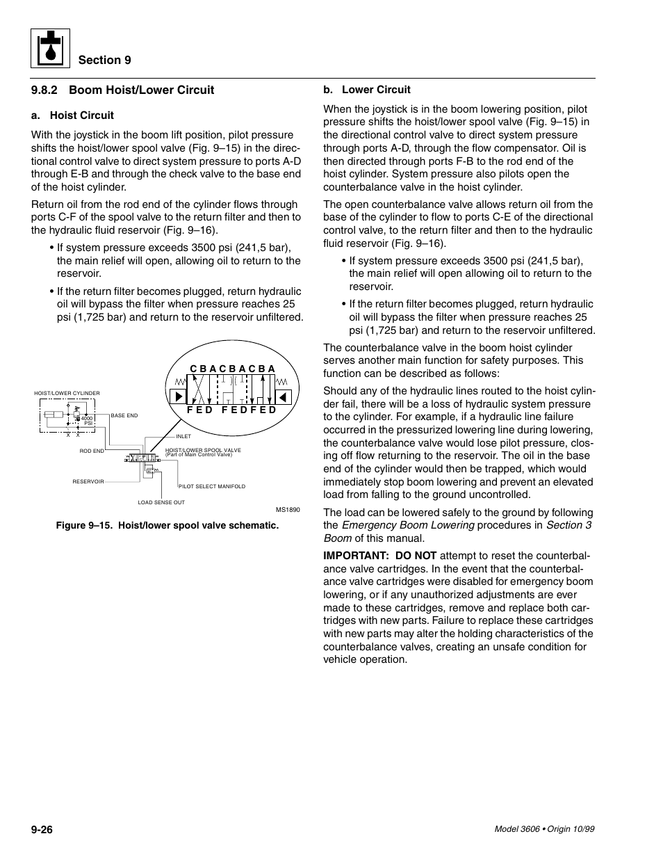 Boom hoist/lower circuit -26, 2 boom hoist/lower circuit | SkyTrak 3606 Service Manual User Manual | Page 220 / 412