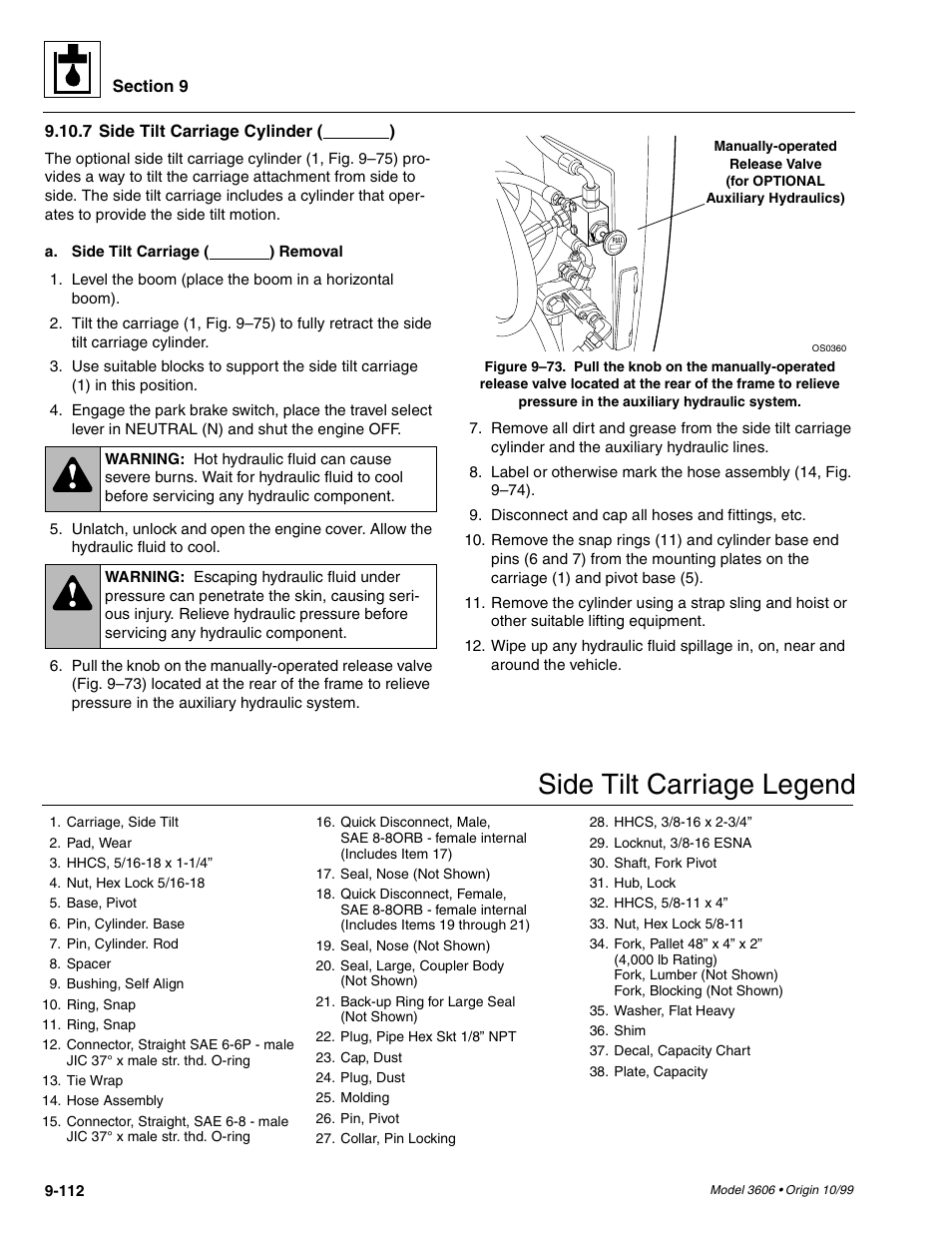 Side tilt carriage legend | SkyTrak 3606 Service Manual User Manual | Page 306 / 412