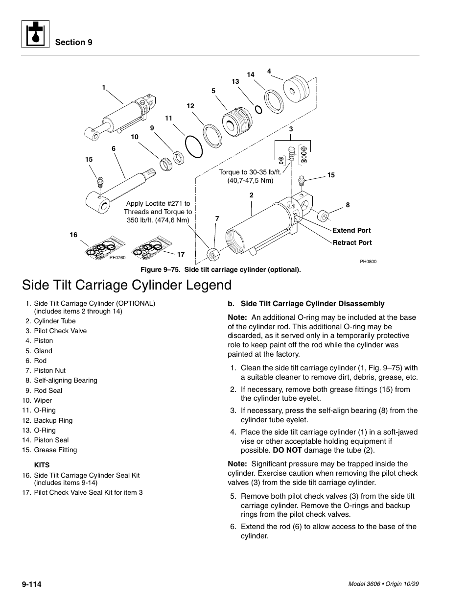 Der (1, fig. 9– 75, 1, fig. 9– 75, Side tilt carriage cylinder legend | SkyTrak 3606 Service Manual User Manual | Page 308 / 412