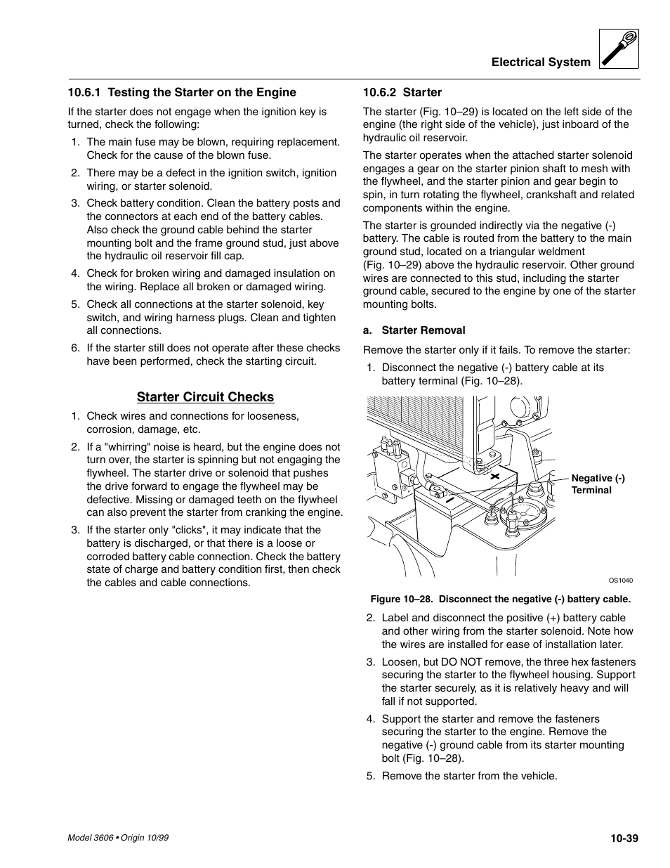 Testing the starter on the engine -39, Starter -39 | SkyTrak 3606 Service Manual User Manual | Page 357 / 412