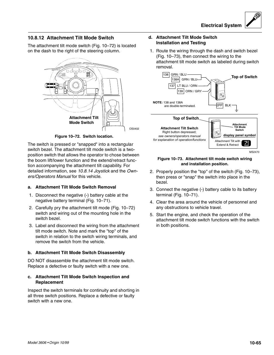 Electrical system, 12 attachment tilt mode switch | SkyTrak 3606 Service Manual User Manual | Page 383 / 412