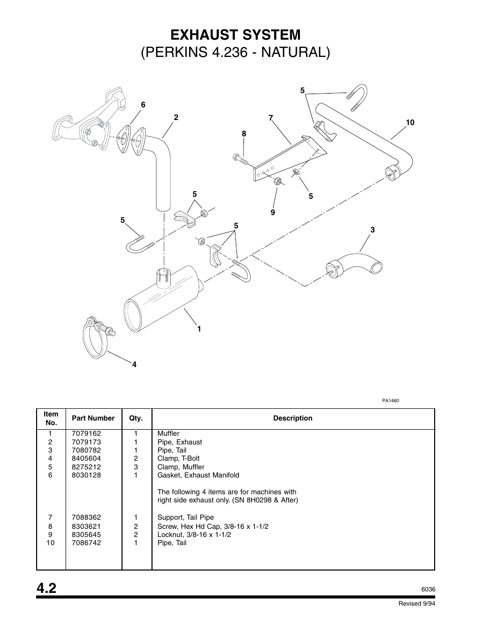 Exhaust system (perkins 4.236 - natural) | SkyTrak 6036 Parts Manual User Manual | Page 104 / 300