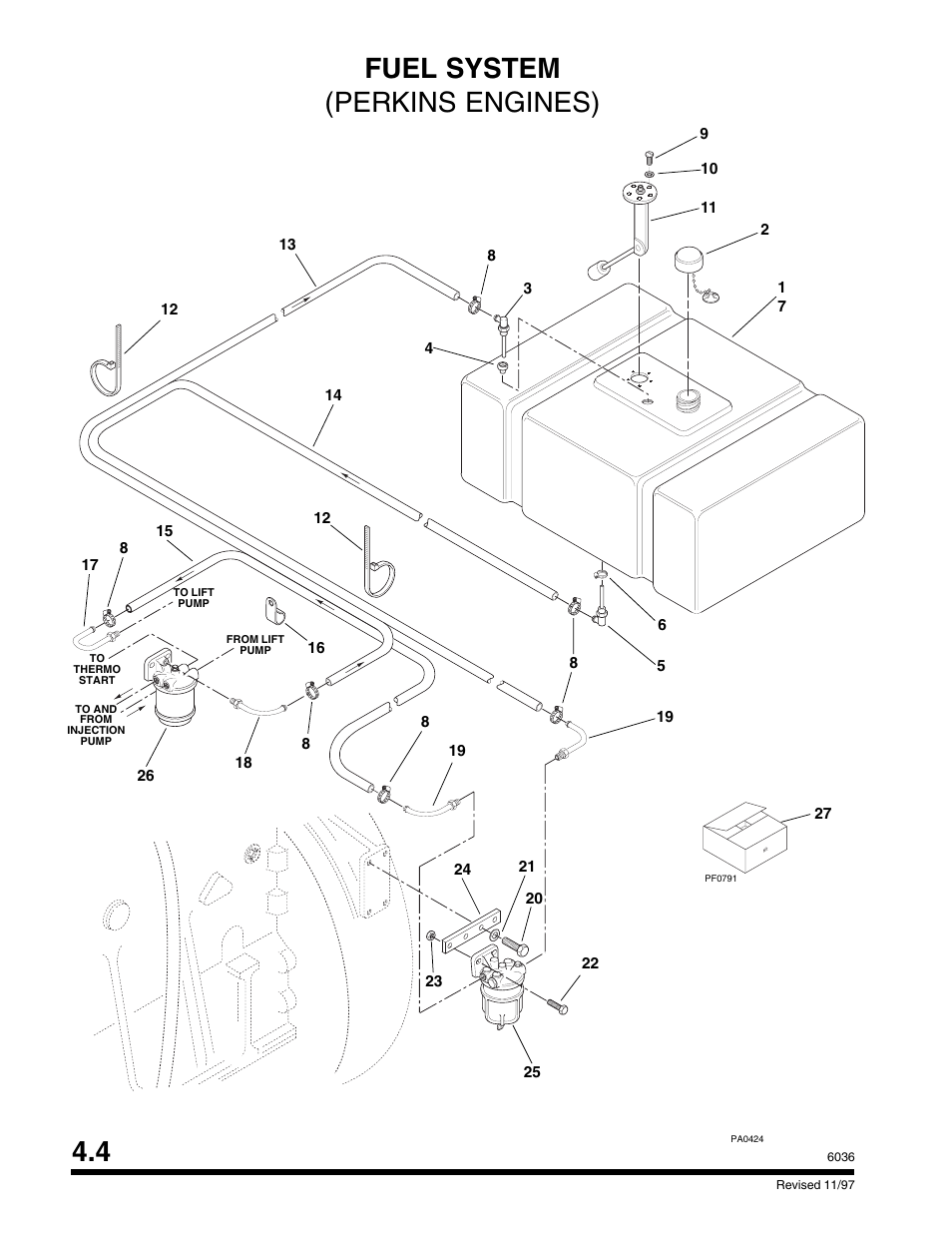 Fuel system (perkins engines) 4.4 | SkyTrak 6036 Parts Manual User Manual | Page 108 / 300