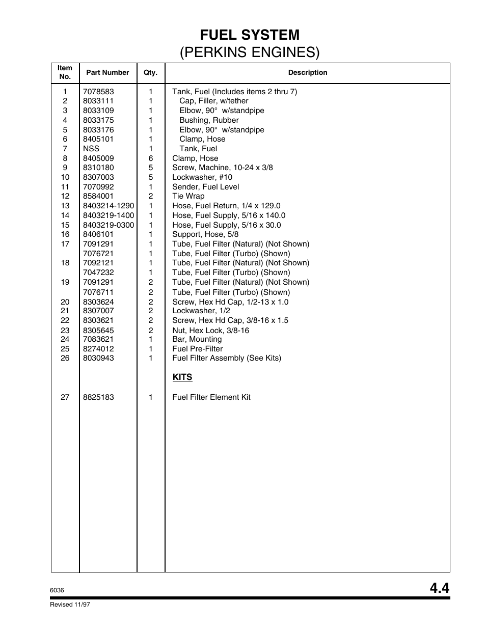 4 fuel system (perkins engines) | SkyTrak 6036 Parts Manual User Manual | Page 109 / 300