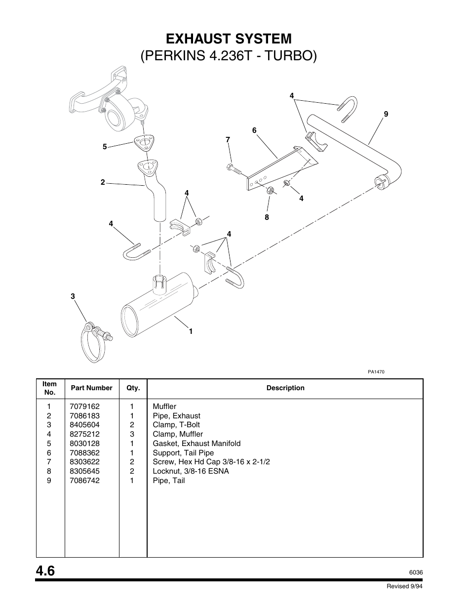 Exhaust system (perkins 4.236t - turbo) | SkyTrak 6036 Parts Manual User Manual | Page 112 / 300