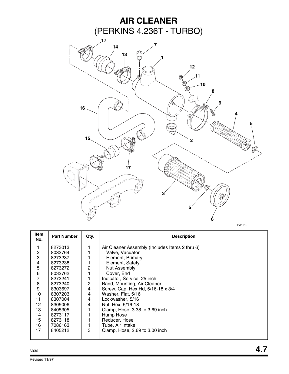 Air cleaner (perkins 4.236t - turbo) | SkyTrak 6036 Parts Manual User Manual | Page 113 / 300