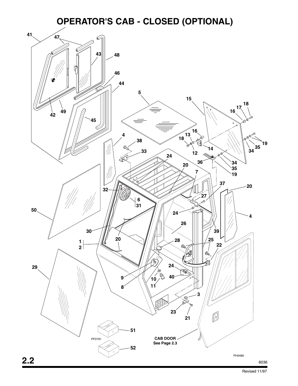 2 operator's cab - closed (optional) | SkyTrak 6036 Parts Manual User Manual | Page 14 / 300