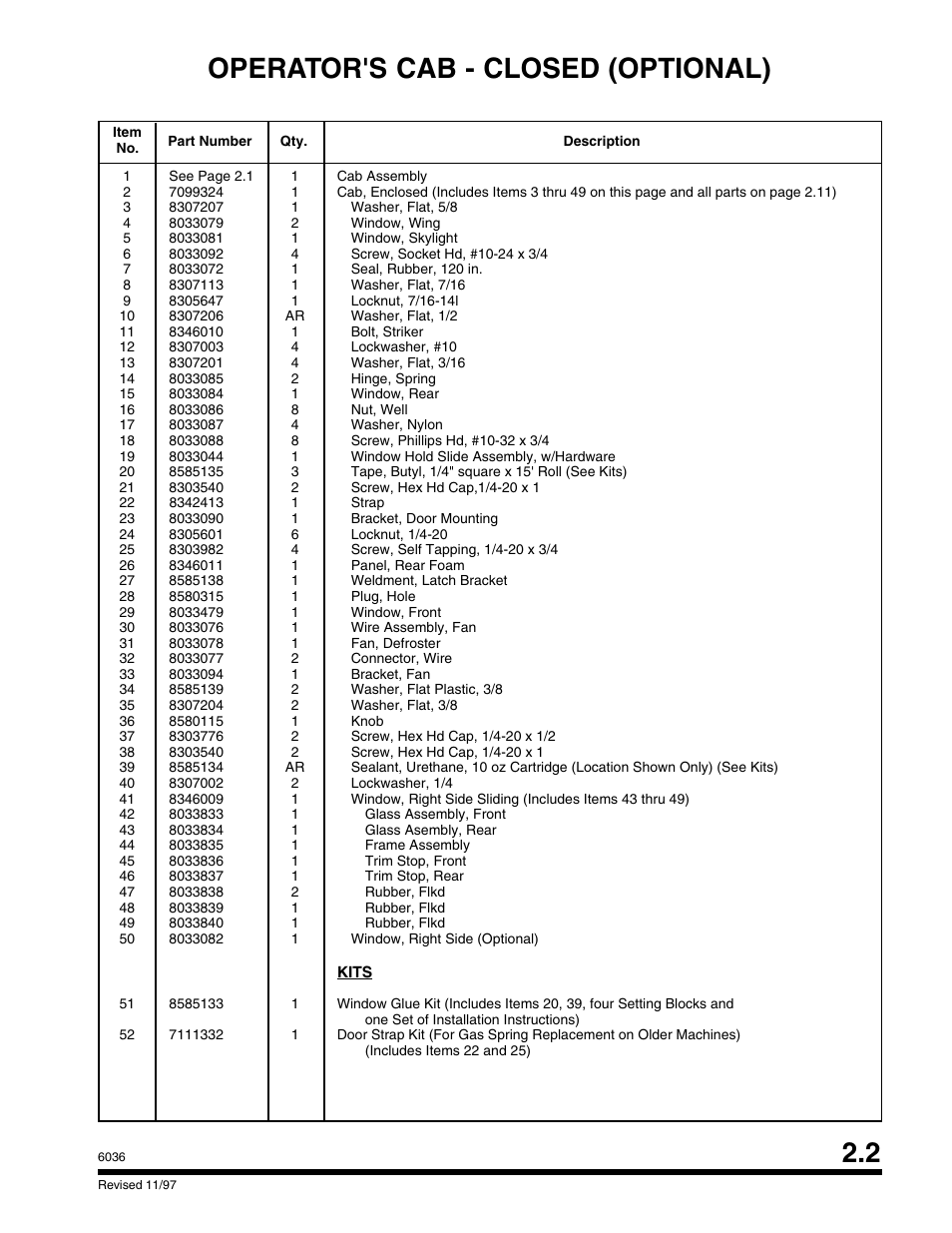 Operator's cab - closed (optional) 2.2 | SkyTrak 6036 Parts Manual User Manual | Page 15 / 300