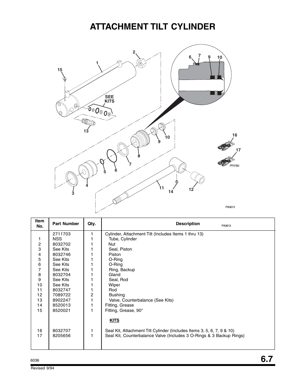 Attachment tilt cylinder | SkyTrak 6036 Parts Manual User Manual | Page 209 / 300