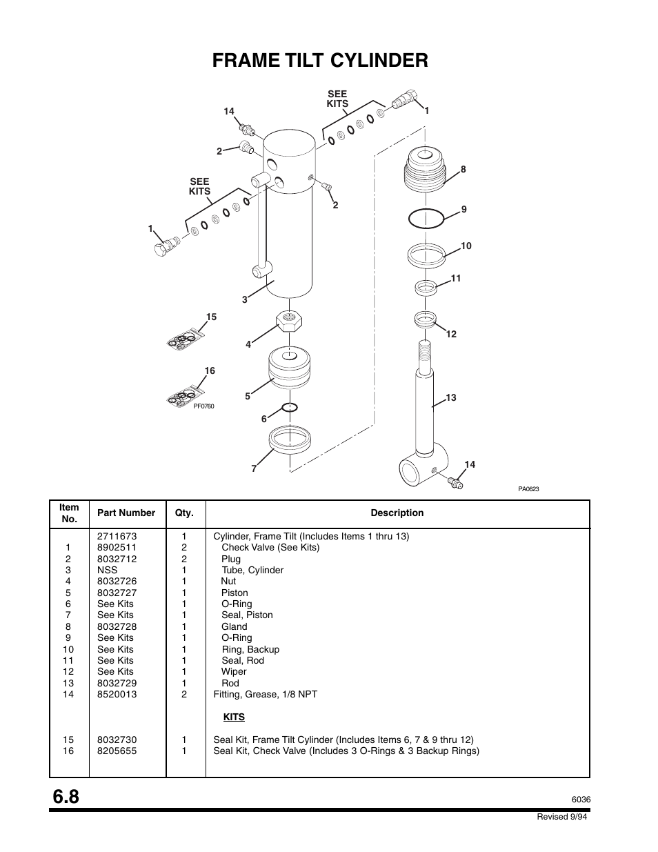 Frame tilt cylinder 6.8 | SkyTrak 6036 Parts Manual User Manual | Page 210 / 300