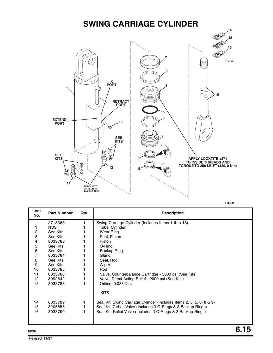 15 swing carriage cylinder | SkyTrak 6036 Parts Manual User Manual | Page 233 / 300