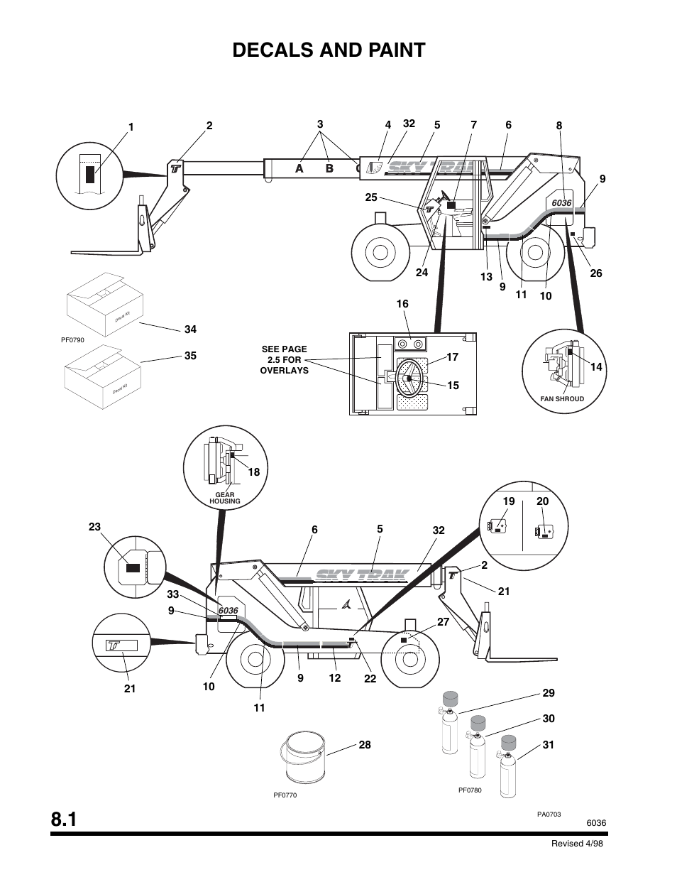 Section 8 decals and paint, Decals and paint 8.1 | SkyTrak 6036 Parts Manual User Manual | Page 254 / 300