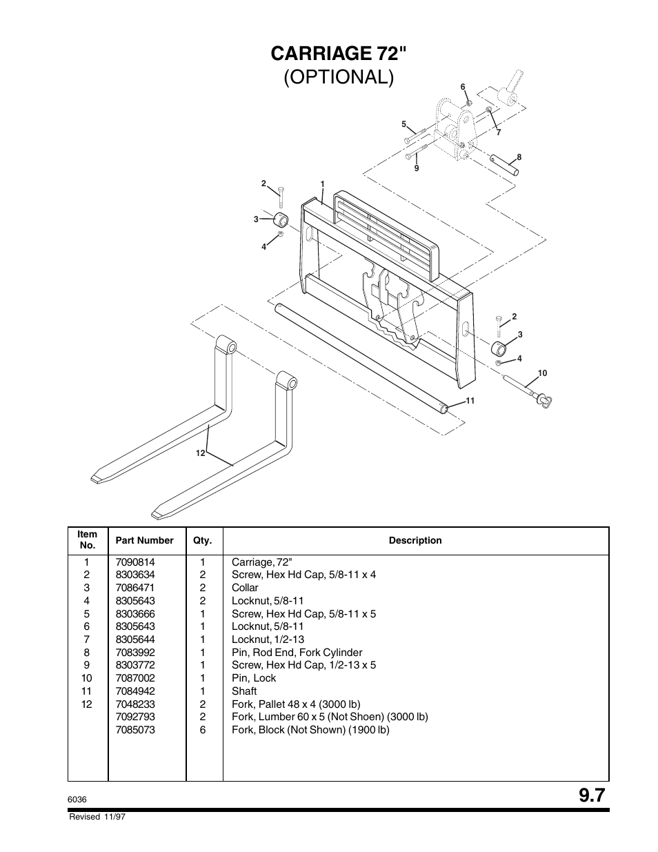 Carriage 72" (optional) | SkyTrak 6036 Parts Manual User Manual | Page 267 / 300