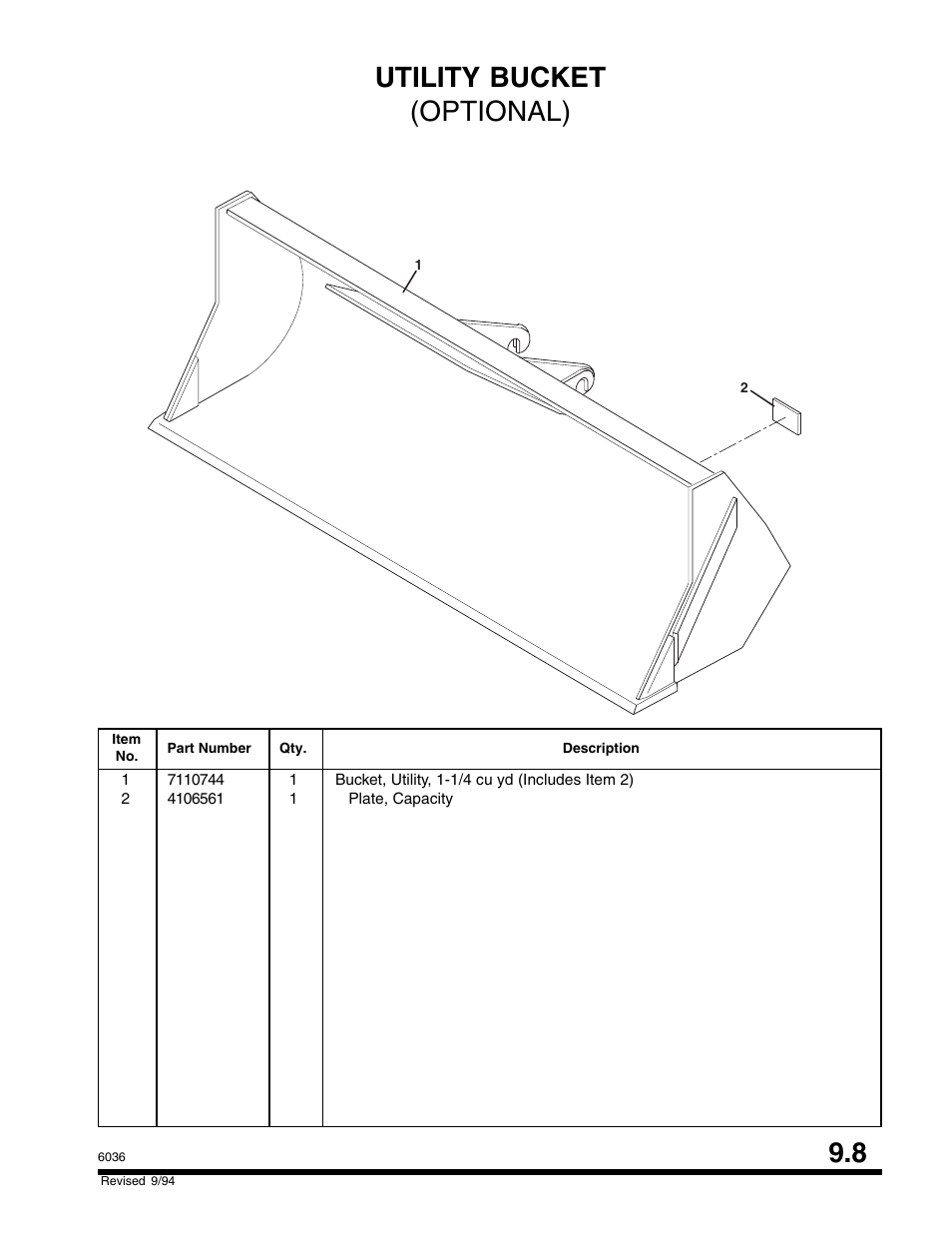 Utility bucket (optional) 9.8 | SkyTrak 6036 Parts Manual User Manual | Page 269 / 300