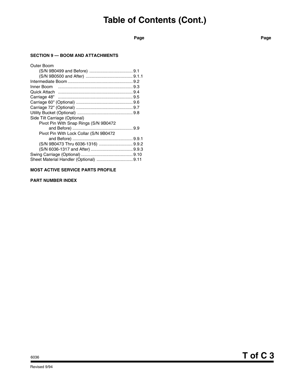 Table of contents (cont.), T of c 3 | SkyTrak 6036 Parts Manual User Manual | Page 7 / 300