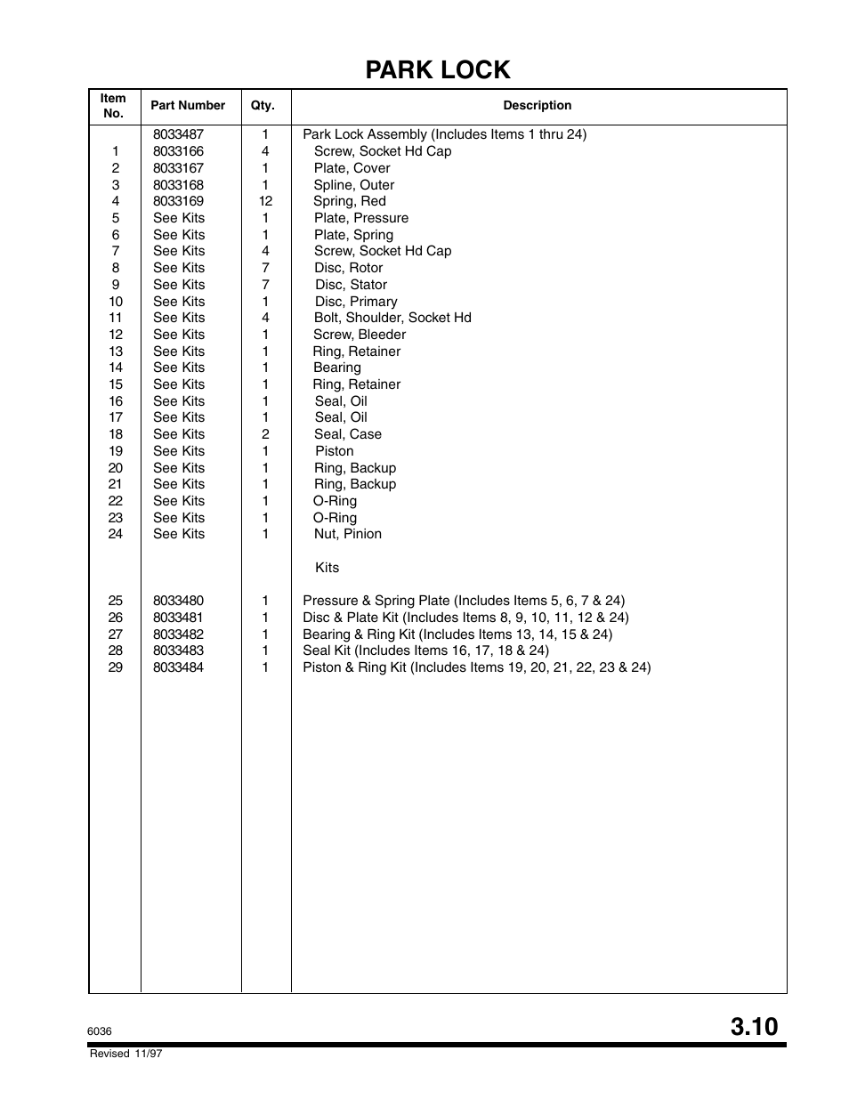 10 park lock | SkyTrak 6036 Parts Manual User Manual | Page 73 / 300