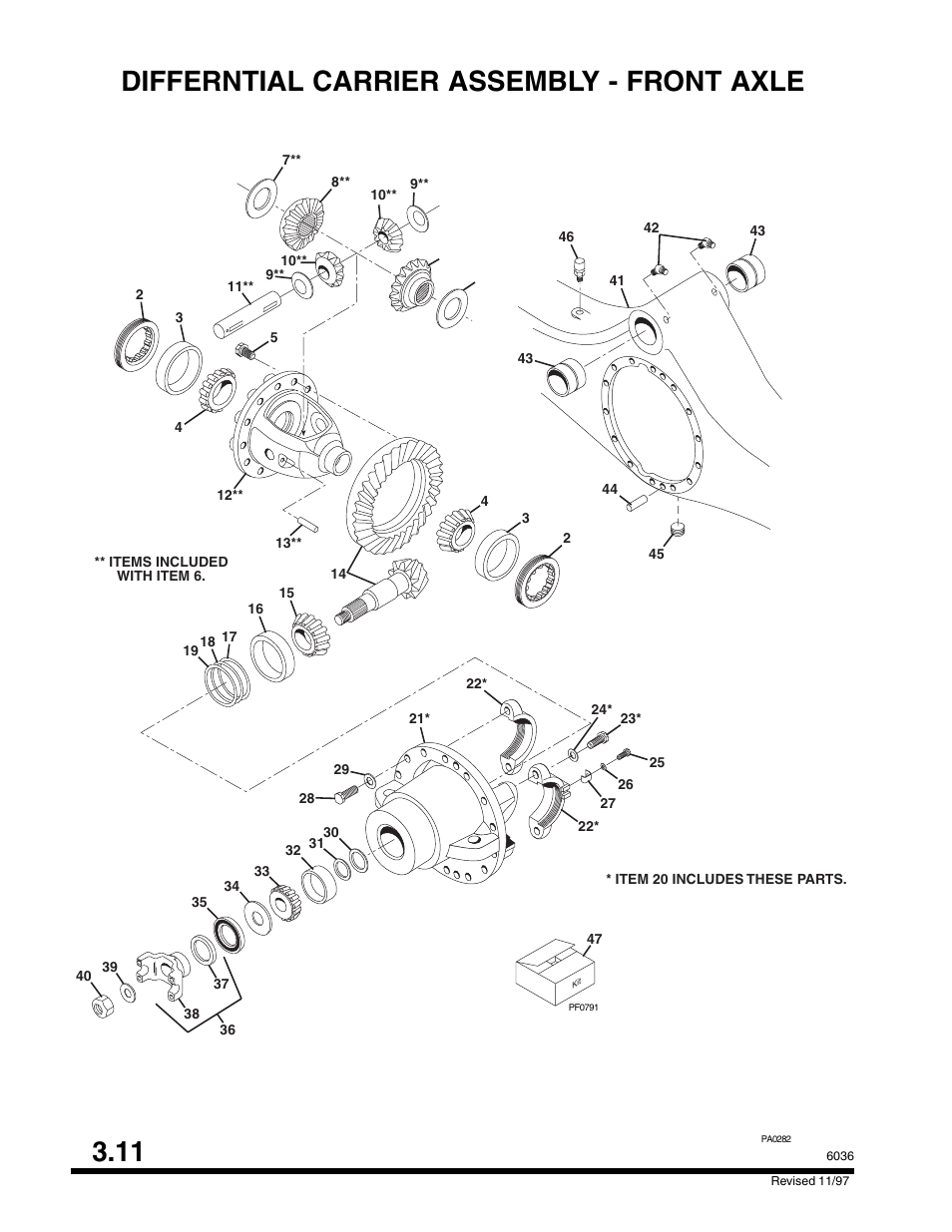 Differntial carrier assembly - front axle 3.11 | SkyTrak 6036 Parts Manual User Manual | Page 74 / 300